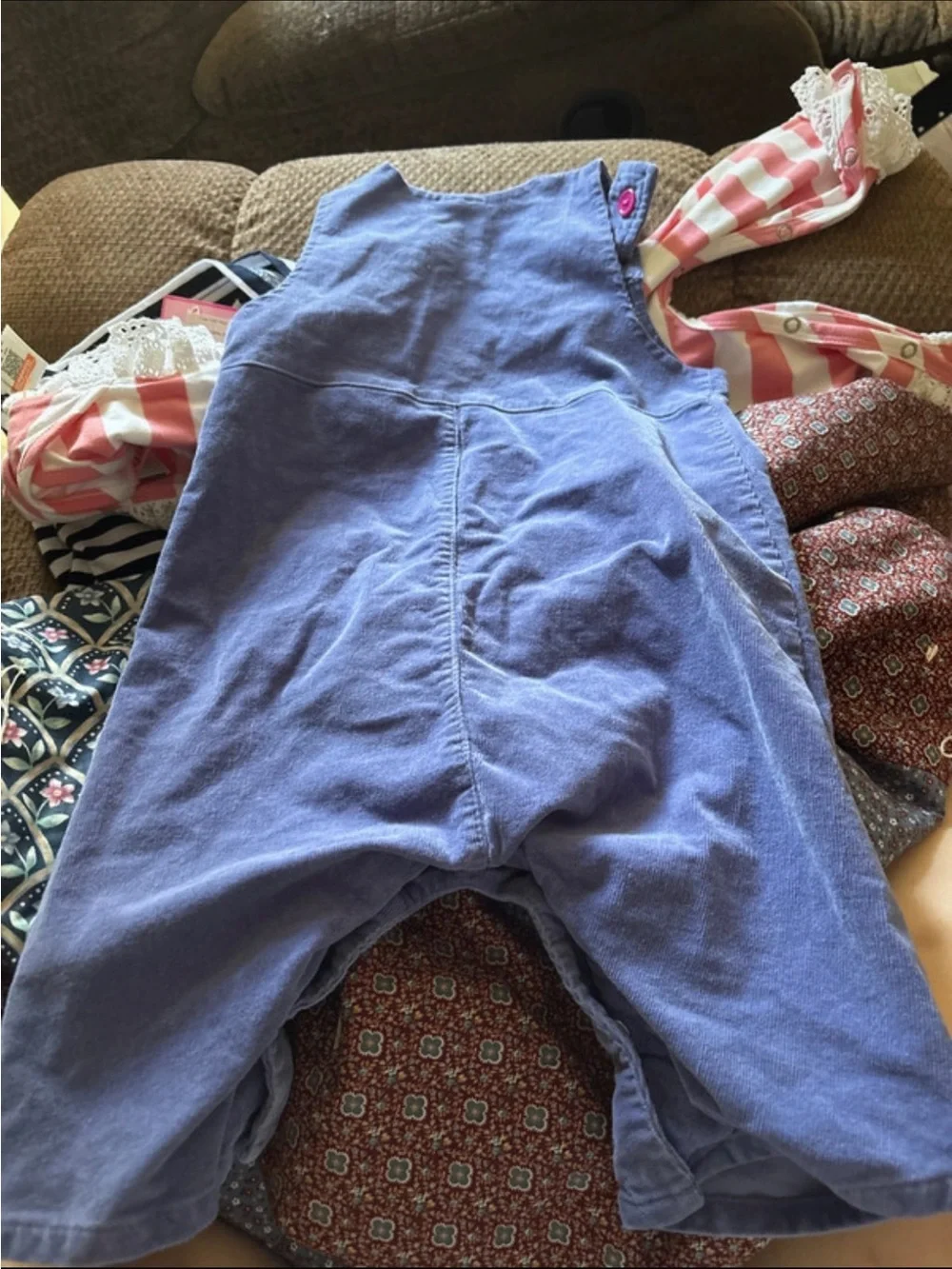 Hello Kitty Purple Corduroy Overalls with Pink Apple Patch